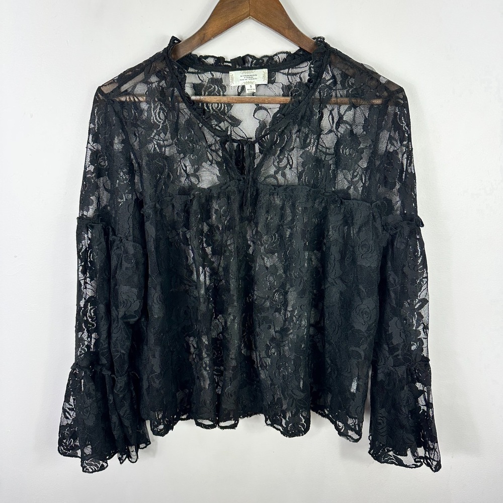 Shannon Ford New York S Black Lace Sheer Bell Sleeve Top Whimsigoth Fairy Grunge